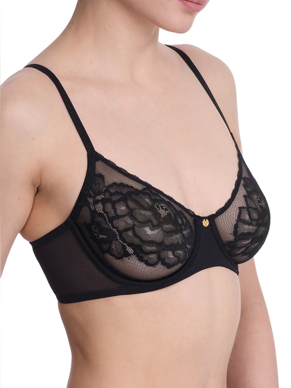 NATORI Flora unlined Balconette underwire black mesh bra